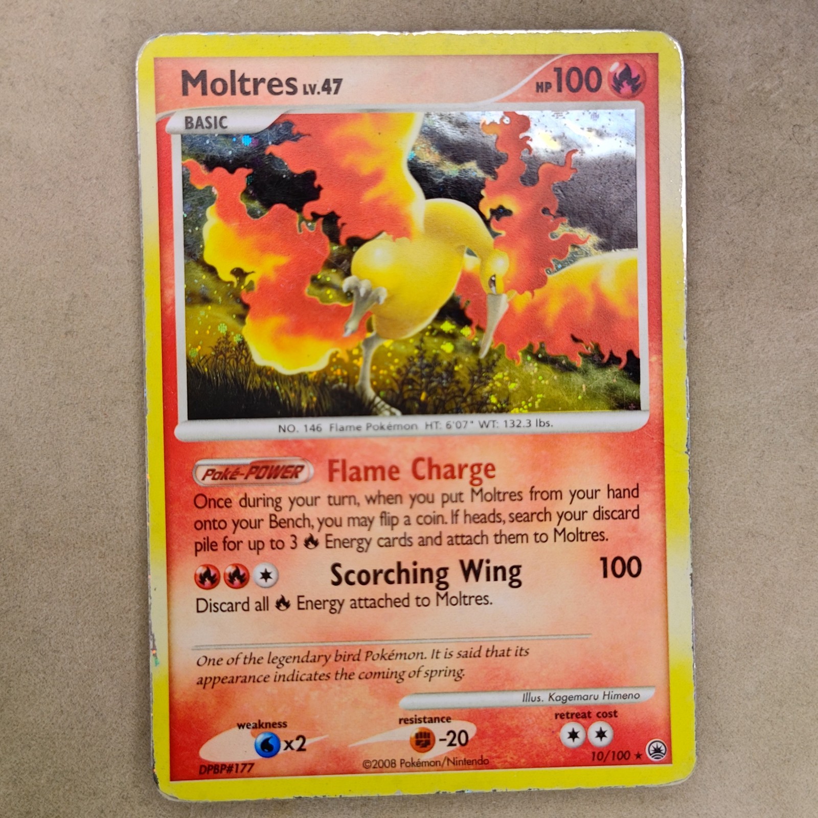 Moltres LV.47 Majestic Dawn Holo Rare Pokémon TCG 10/100 MP Moderately Played