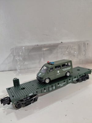 #ad Menards 279 3449 O Gauge Model Railroad United States Army Flat Car w Van amp; Box $20.00