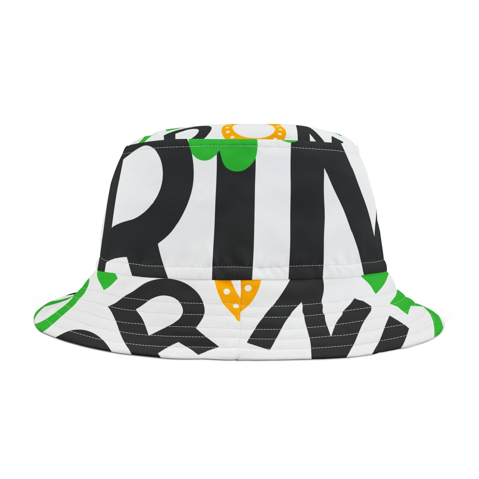 Green Black Lettering Pattern Bucket Hat | All-Over Print