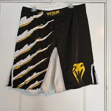 Venum Men's Shorts XL UFC Fighting Gear Black White Yellow MMA 36/37
