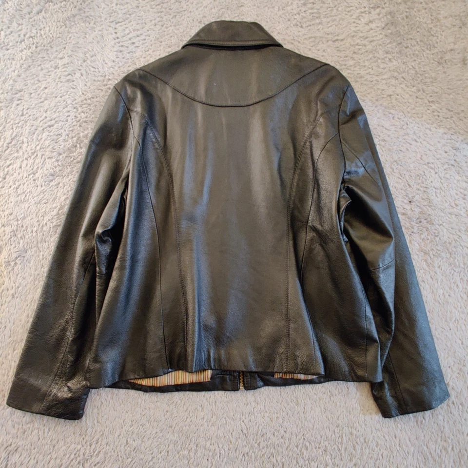 Chaqueta de cuero vintage Studio Y para mujer XXL negra para motociclista años 90 abrigo Y2k Foto 2 de 4