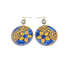 Acrylic Flower Pearls Dangle Earrings Round shape with Pearls for women Blue