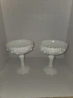 Vintage Fenton Milk Glass Compote Pair  Cabbage Rose Pedestal Bowl Wedding 2