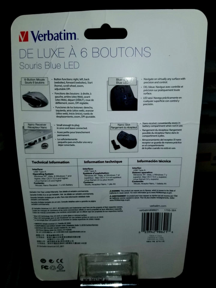 Verbatim Deluxe 98621 Wireless Blue LED Mouse Graphite VTM98621 NEW SEALED PKG✔ - Image 2 of 4