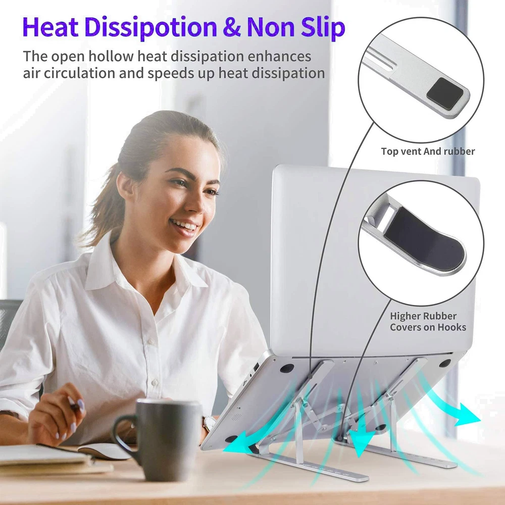 Adjustable Aluminum Foldable Laptop Stand for Desk Ergonomic Riser