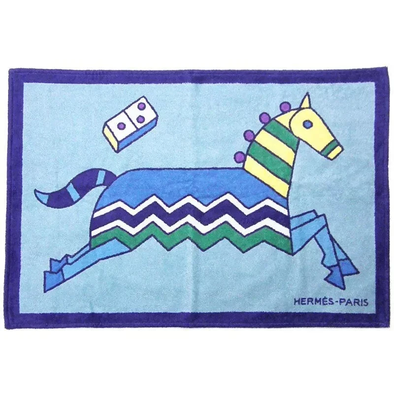 エルメス　バスマット Hermes Paris Beach Bath Towel Blanket Mat Horse Blue Orange Cotton