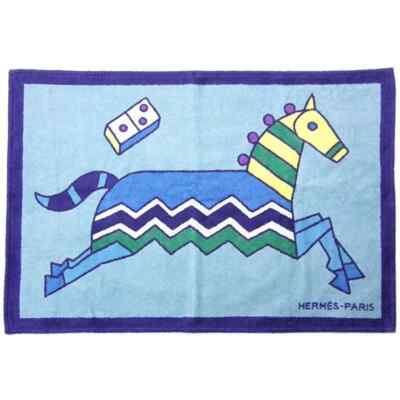 Hermes Paris Beach Bath Towel Blanket Mat Horse Blue Orange Cotton