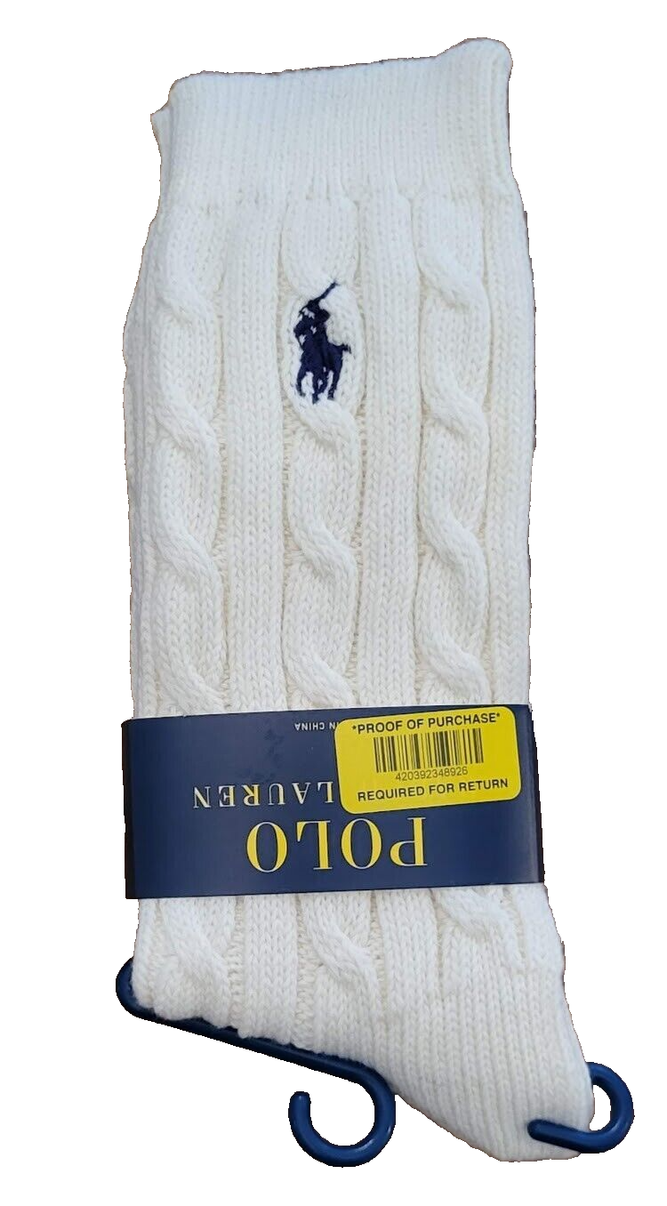 PONY Polo Ralph Lauren Calzini Donna Avorio Senza Stagione Cable Crew Scarpa Tg 4 10 5