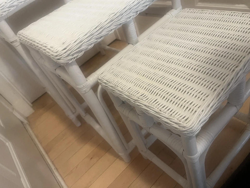 Vintage White Boho Chic Bamboo Rattan and Wicker Nesting Tables - Set of 3 - Image 4 of 4