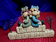 Blossom Bucket Suzi Skoglund 2 Cute Little Girls "Best Friends" Block Figurine