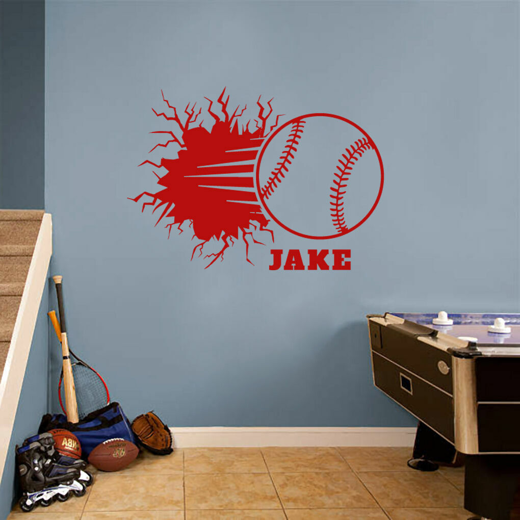 Custom Baseball Breaking Wall Decal - Personalized, Sports, Kids, Bedroom, Decor