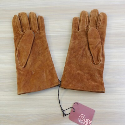 Suede Winter Gloves Women Medium Tan Brown GATES Genuine Leather Pigskin Classic
