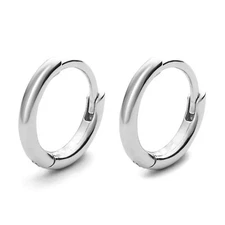 Pure Solid 925 Sterling Silver White Gold Classic Elegant Small Hoop Earrings