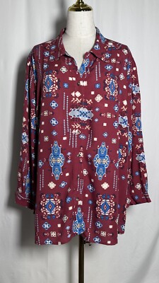 Allison Daley Women Tunic Blouse Shirt Top 3X Button Long Sleeve Brick Red
