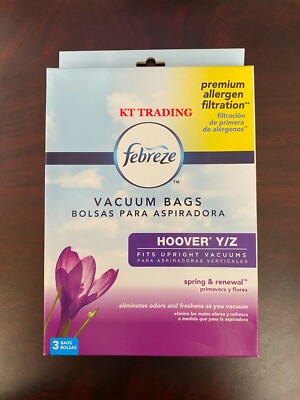 (3-Pk) Febreze HOOVER Y/Z VACUUM CLEANER Allergen Filtration BAGS Spring & Renew