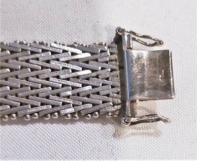Vintage 1970s-80s Wide Woven Mesh Sterling Bracelet Signed