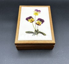 Trinket Box Wood Tile Pansies PARI Made In USA Vintage