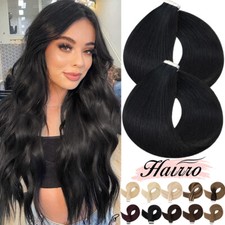 HAIRRO Bouncy Tape In Remy Hair Extensions Real Human Hair Seamless Thick Black