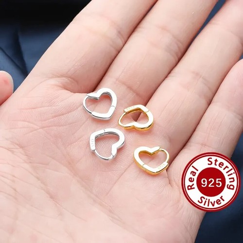 J.RODEM Heart Shape Design 925 Silver Hoop Earrings in Silver and Gold - Picture 8 of 12