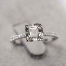 Genuine Green Amethyst Cushion Gemstone 925 Sterling Silver Women Designer Ring