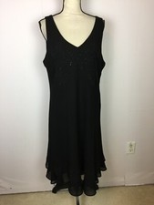 Carina Layered A-line Dress 2XL Womans Black V-Neck Beaded Sleeveless Vtg Y2K