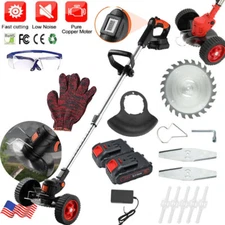 Electric Cordless Grass String Trimmer Lawn Edger Weed Wacker Cutter + 2 Battery