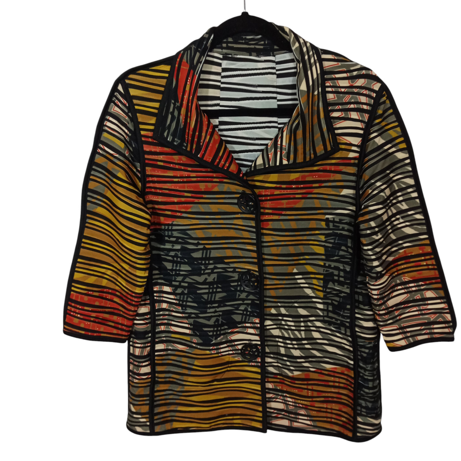 Blazer Jacket Womens XS Multicolor Textured 3/4 Sleeve Buttons Artsy Retro-image