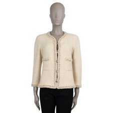 71987 auth CHANEL beige wool 11A BYCANCE BRAID TRIM TWEED Jacket 38 S