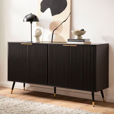 Sideboard FineBuy Kommode Schwarz Eiche Dekor 150 cm Anrichte Standschrank 
