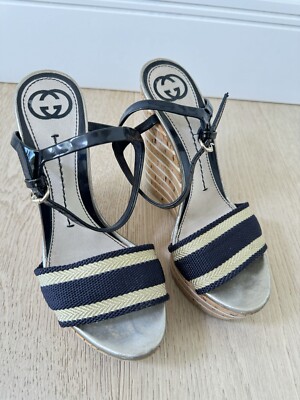 Gucci Women’s platform sandals 35, Navy Blue, Gold And White