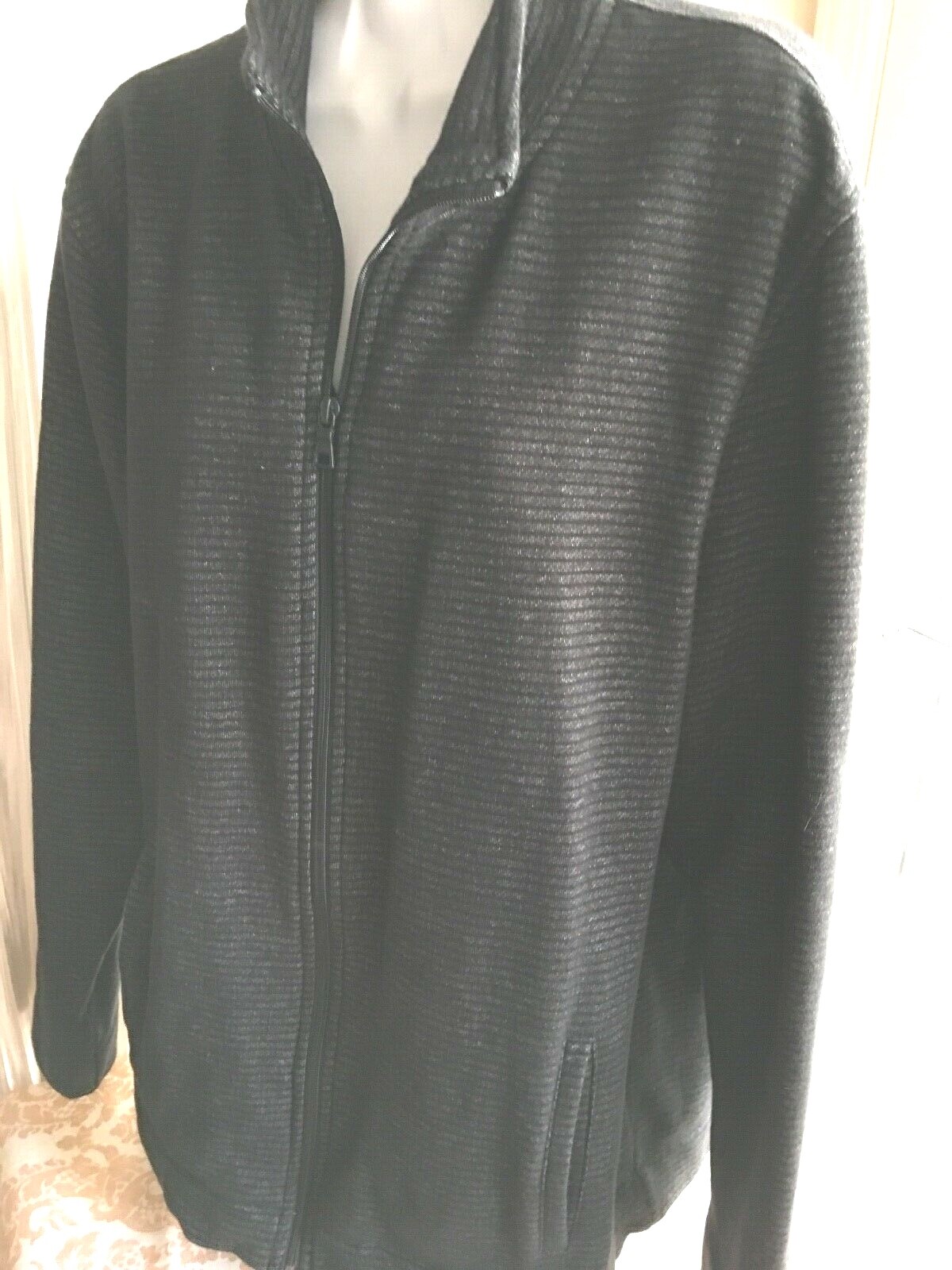 Alfani Regular Fit XL zip front cotton poly knit jacket grey/black w pockets