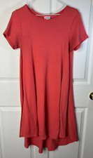 LuLaRoe Carly Dress Women's XXS Coral High-Low Hem Ribbed Jersey Easy Care Comfy