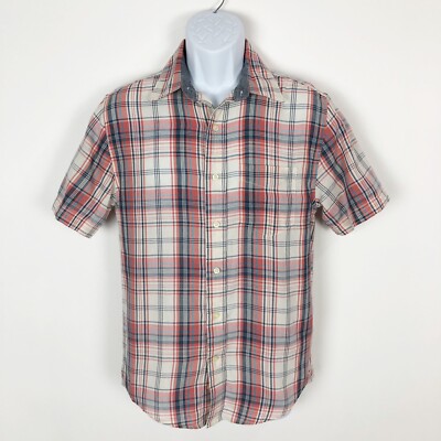 No Boundaries Mens Button Down Shirt Size Small 34 35 Pink Plaid Short Sleeve Ebay