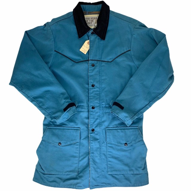 Wear of the West Mens Blue Long Canvas Jacket Western Snap Corduroy