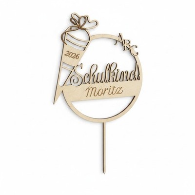 Caketopper Einschulung   Schulkind 2026 mit Name   Holz Topper personalisiert