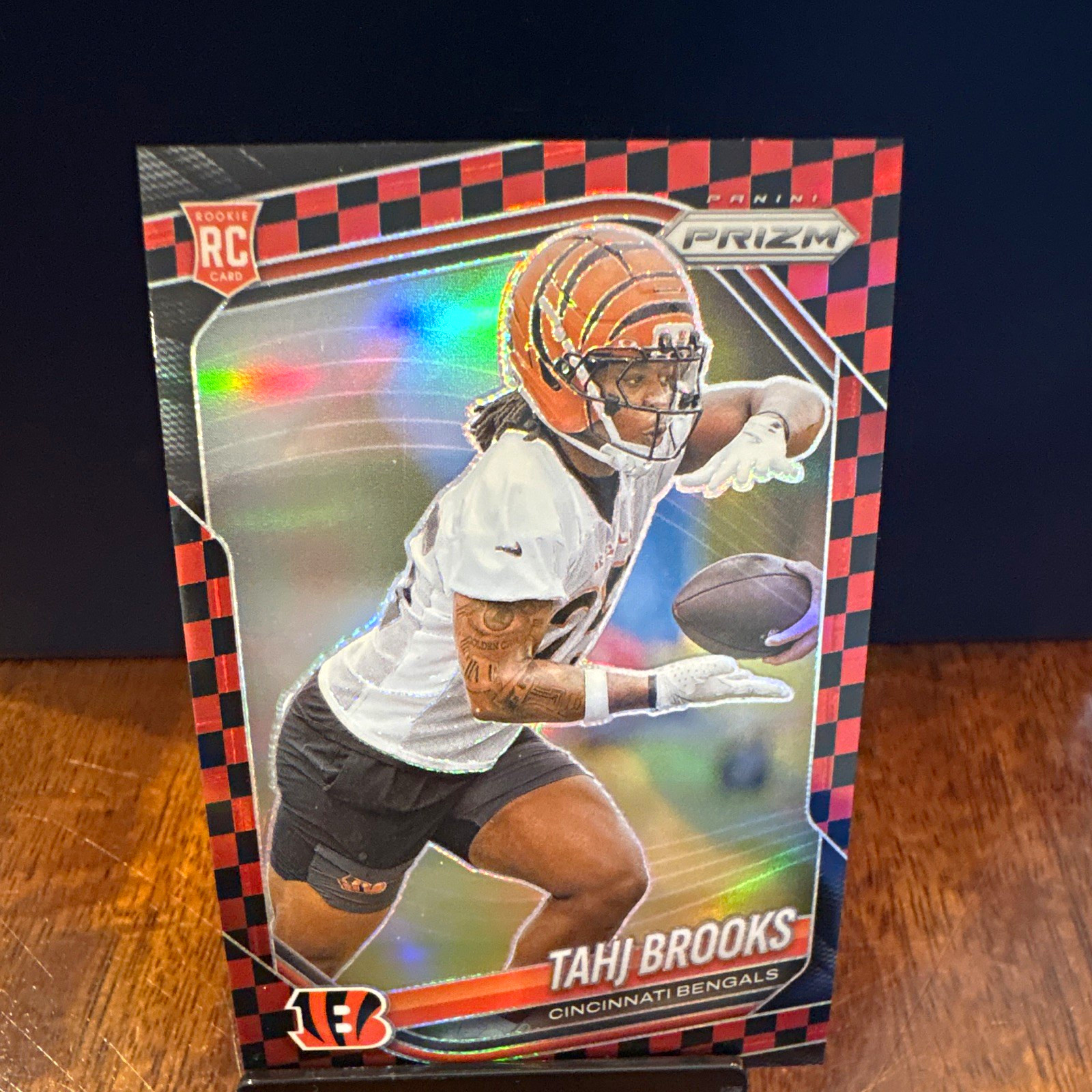 Panini 2025 Prizm Tahj Brooks Rookie Red Black Checker Prizm #335 Bengals