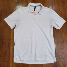 Adidas Polo Shirt Mens Large White Orange Stripe Golf Performance Stretch GV2016