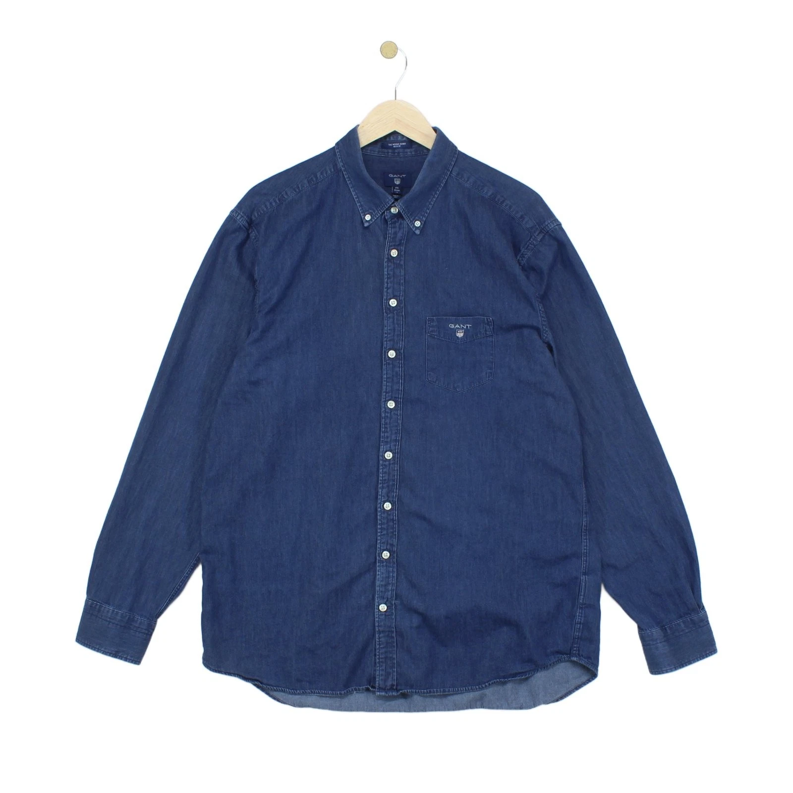 Gant Denim Shirt Mens Size 2XL Blue Indigo Button Up