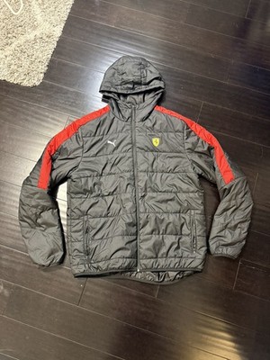 PUMA Ferrari T7 Full Zip Puffer Jacket Mens Black Casual Athletic Outer Small