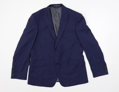 Marks and Spencer Herren Sakko Anzugjacke Blau Polyester Größe 40 Regular