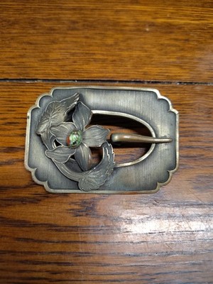 Vintage Buckle Brooch Brass Flower Design