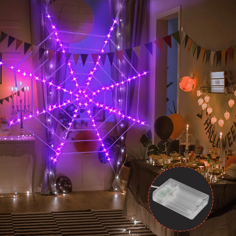 Giant LED Light Up Halloween Spider Web - Outdoor Glowing Cobweb Yard Decor - Image 4 of 4