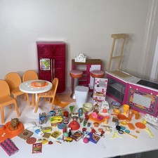 Barbie Pink Refrigerator Kitchen Table Chair Stove 100 Pc Food Accessories