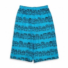 Esprit Turquoise Blue Novelty Face Print Midi Skirt, Elastic Waist, Vintage