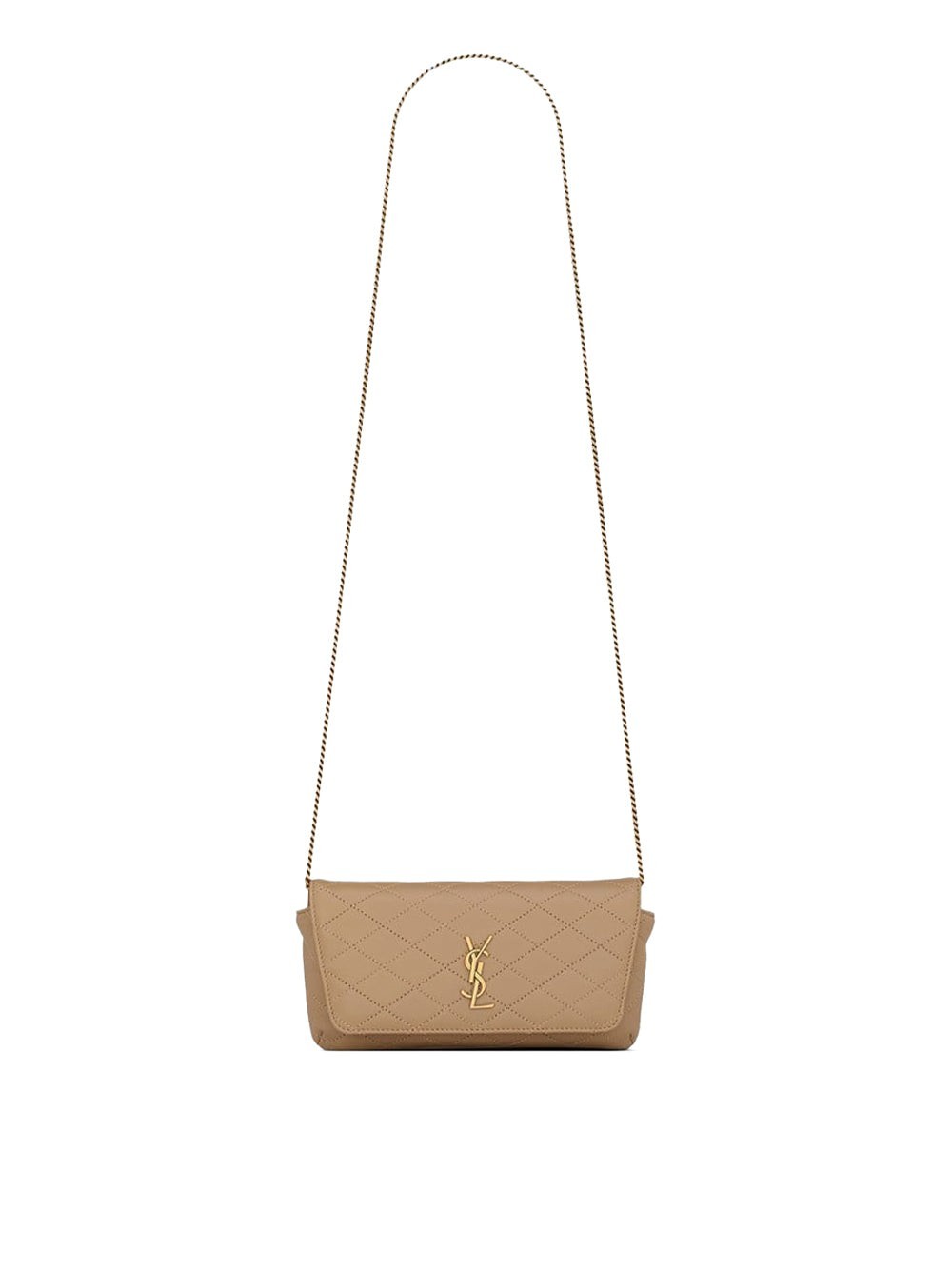 NWT NEW Saint Laurent Gaby Chain Quilted Beige Toffee Leather Phone Holder $1300