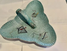 MCM Ashtray Atomic Birdcages Turquoise With Gold Accents