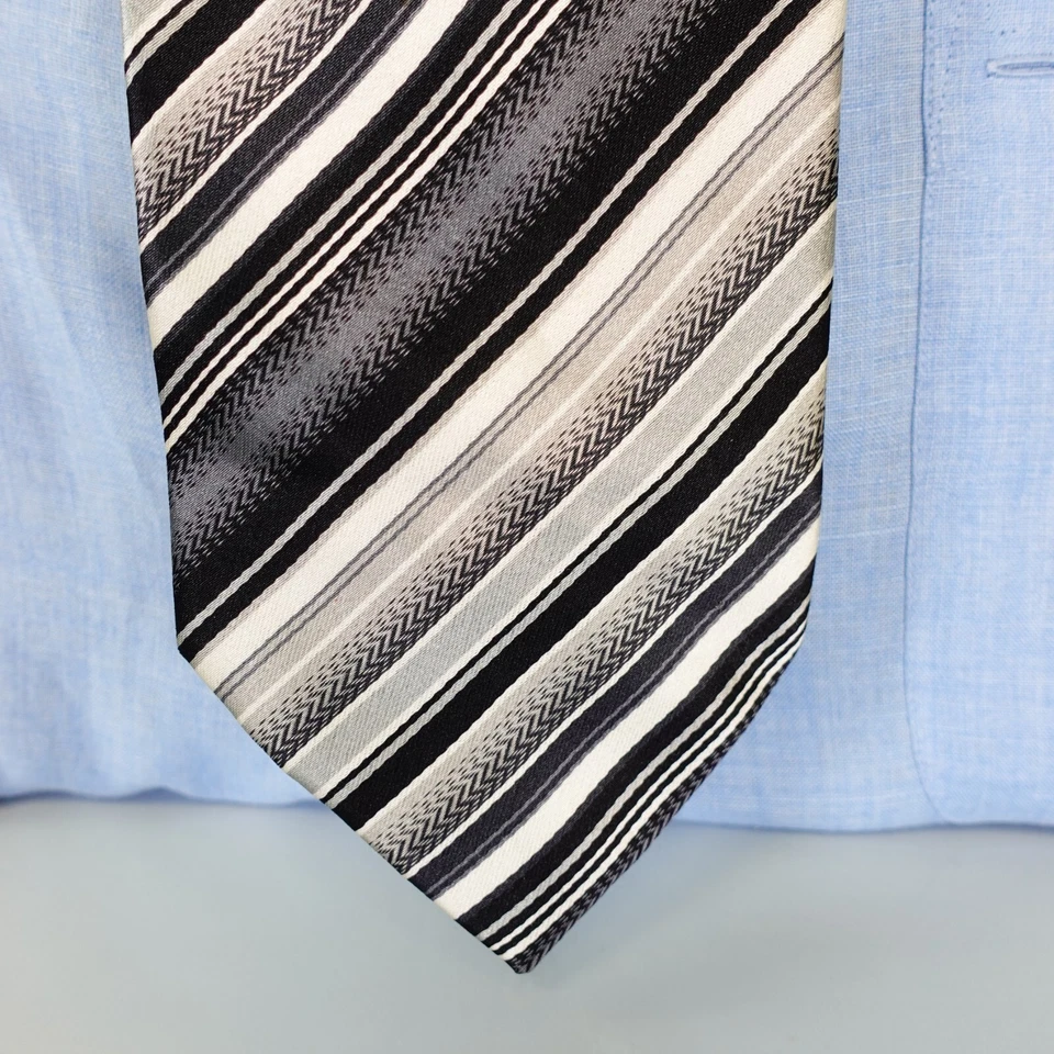 ENRICO VENTURI Corbata de Cuello Para Hombre Negro Blanco Rayas Seda Tejido Sólido Traje Simple Foto 2 de 4