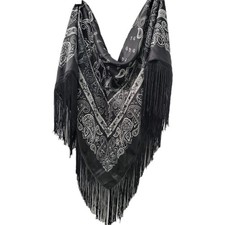 Western Cowgirl Bandana Print Paisley Black 27X27