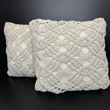 Macrame Throw Pillows Knotted Bohemian Pair Worlds Market 18x18”