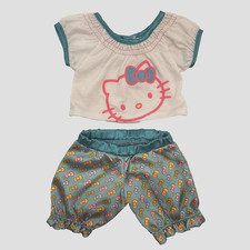 Build A Bear Hello Kitty Pajamas PJs Teal Pink White Bow Teddy Sleep Clothes Set